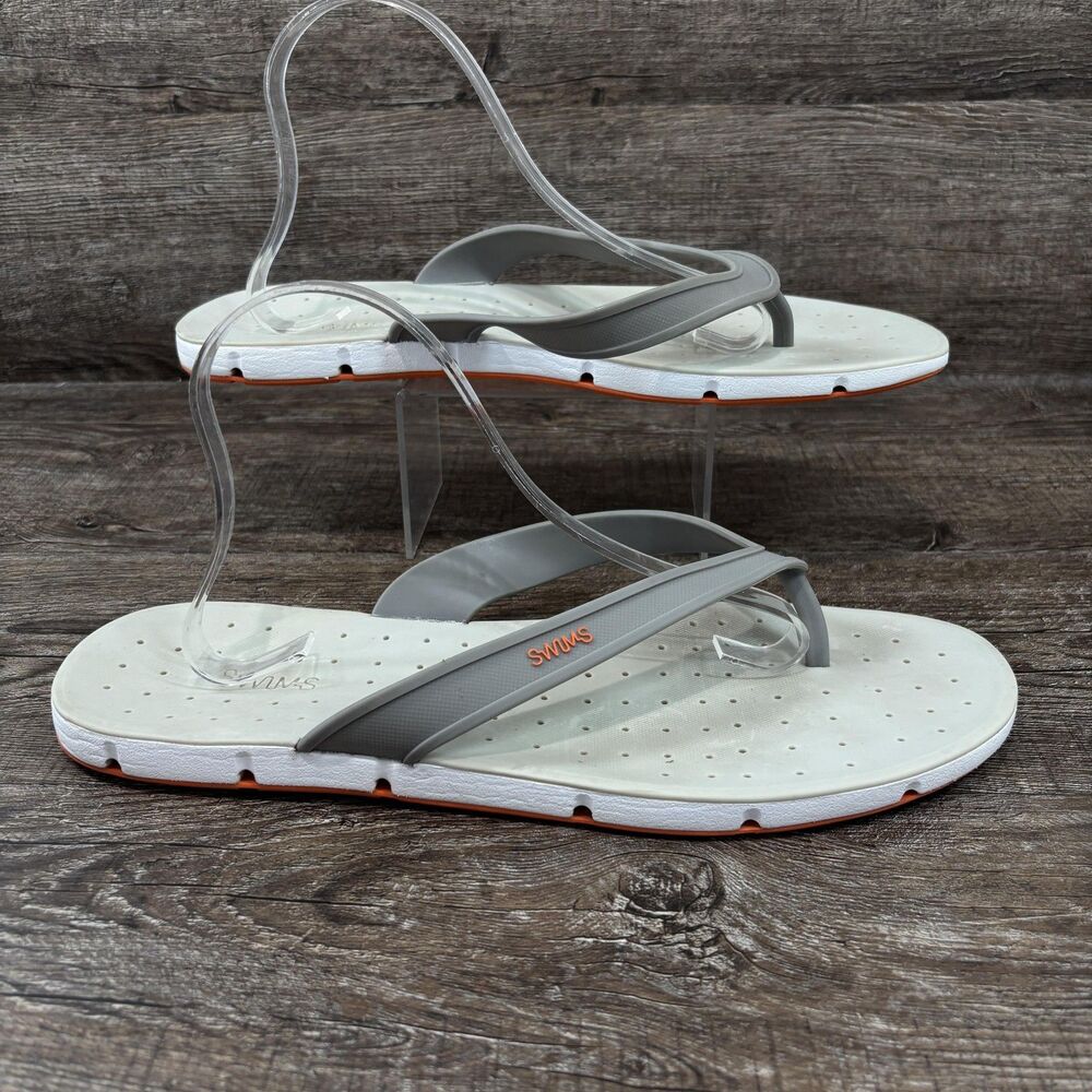 SWIMS Breeze Sandals Men's 12 White Gray Flip Flop Thong Water Shoes Pool